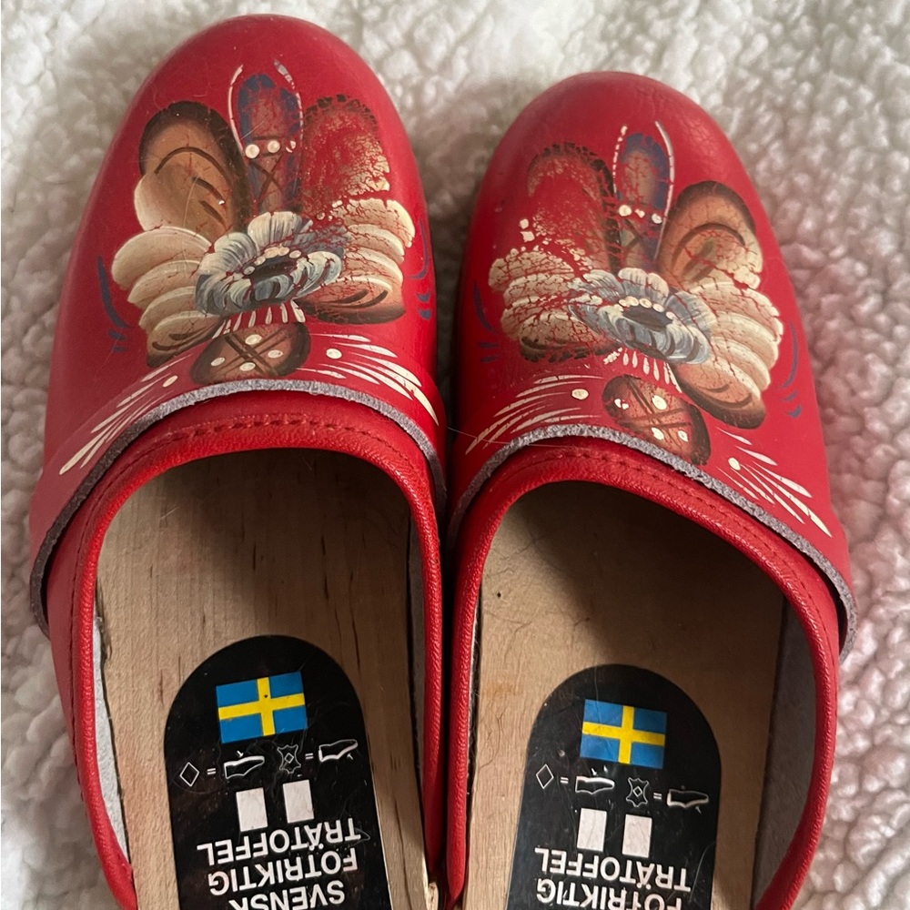 Swedish Red Floral Mules